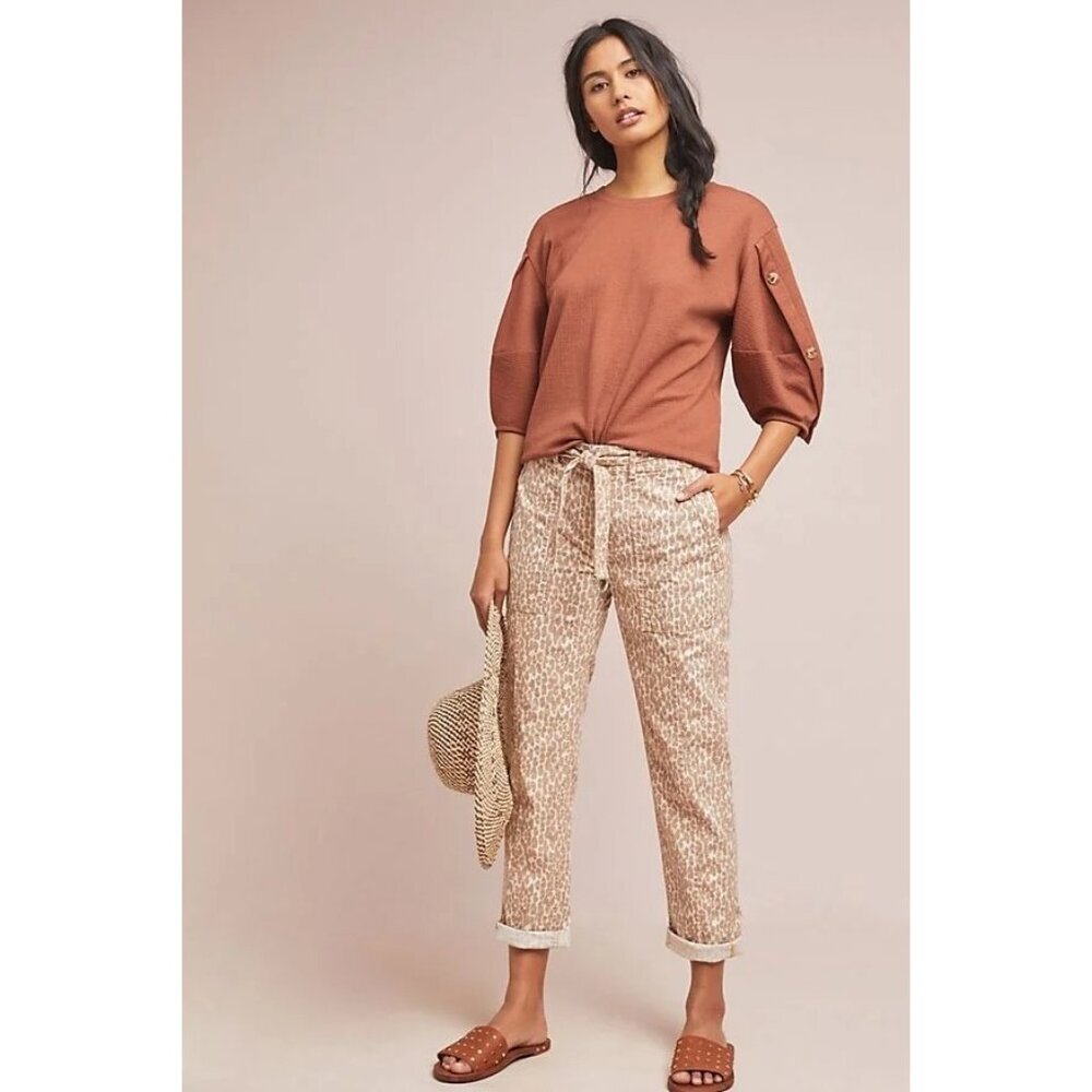 Anthropologie The Wanderer Cropped Utility Pants Leopard Print Sz 29